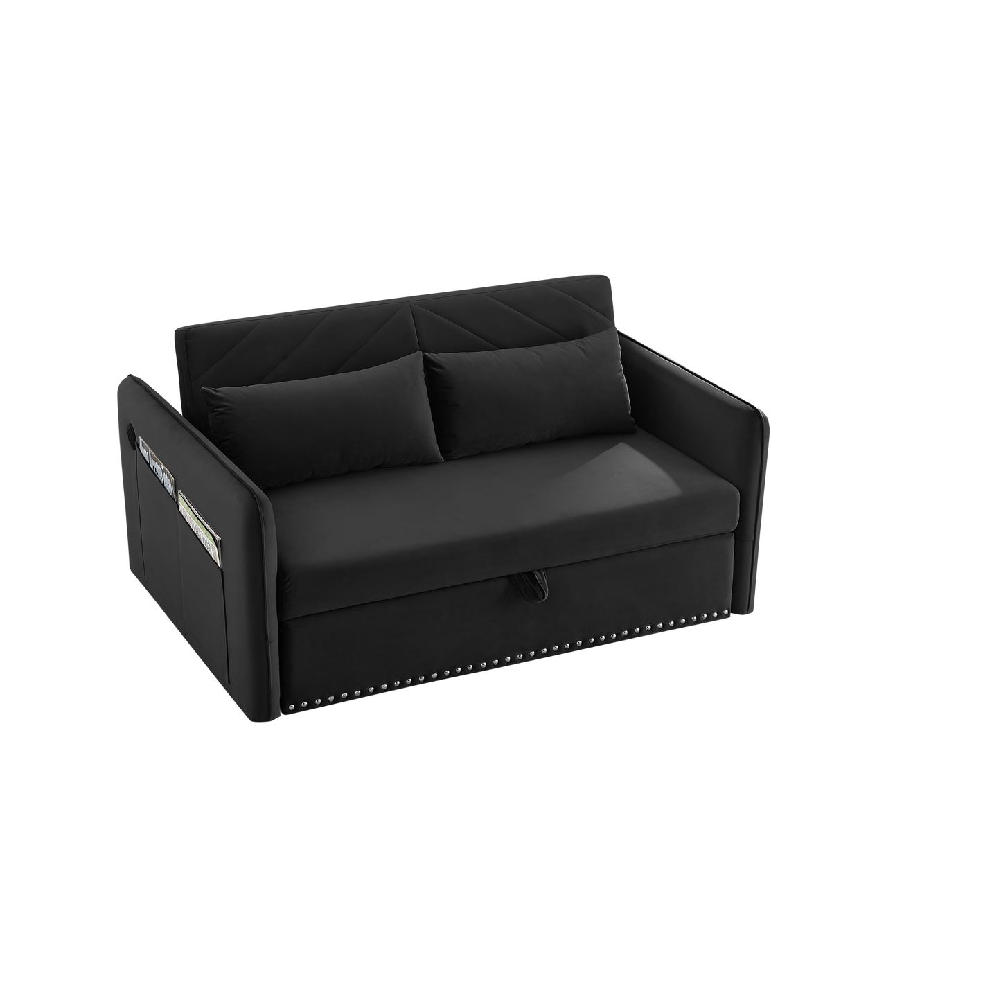 NEW MH' Soft Velvet Convertible 3 in 1 Adjustable Sleeper Pull Out Sofa Bed w/USB Port with 2 Lumbar Pillows and Side Pocket