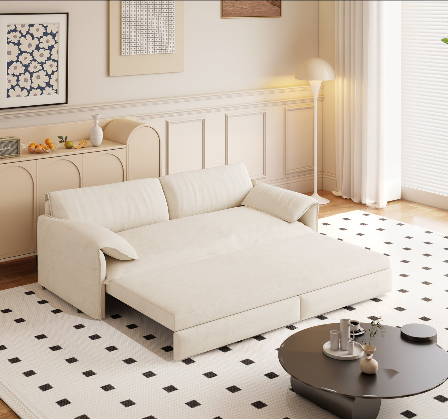 NEW 66' Velvet 3-in-1 Convertible Loveseat Queen Pull Out Sofa Bed Sleeper with Side Storage