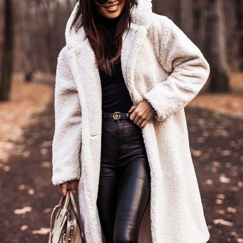 New Autumn Winter Fashion Elegant Long Coat Woman Plush Warm Faux Fleece Coat Women Teddy Jacket Female Teddy Coat Outwear Ladies
