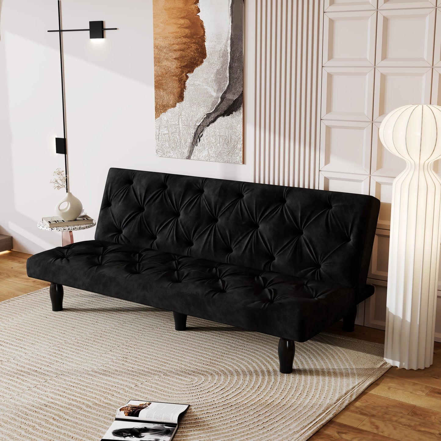 NEW Sofa-to-Bed Evolution: 66' Black Velvet Sofa Bed Transforms Seamlessly, Ideal for Family Living Rooms, Apartments, and Bedrooms