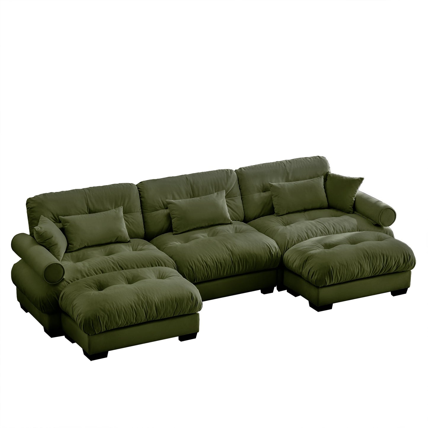 NEW Olive Green Velvet Upholstered U Shape Modular Sectional Sofa Couch with Movable Ottomans