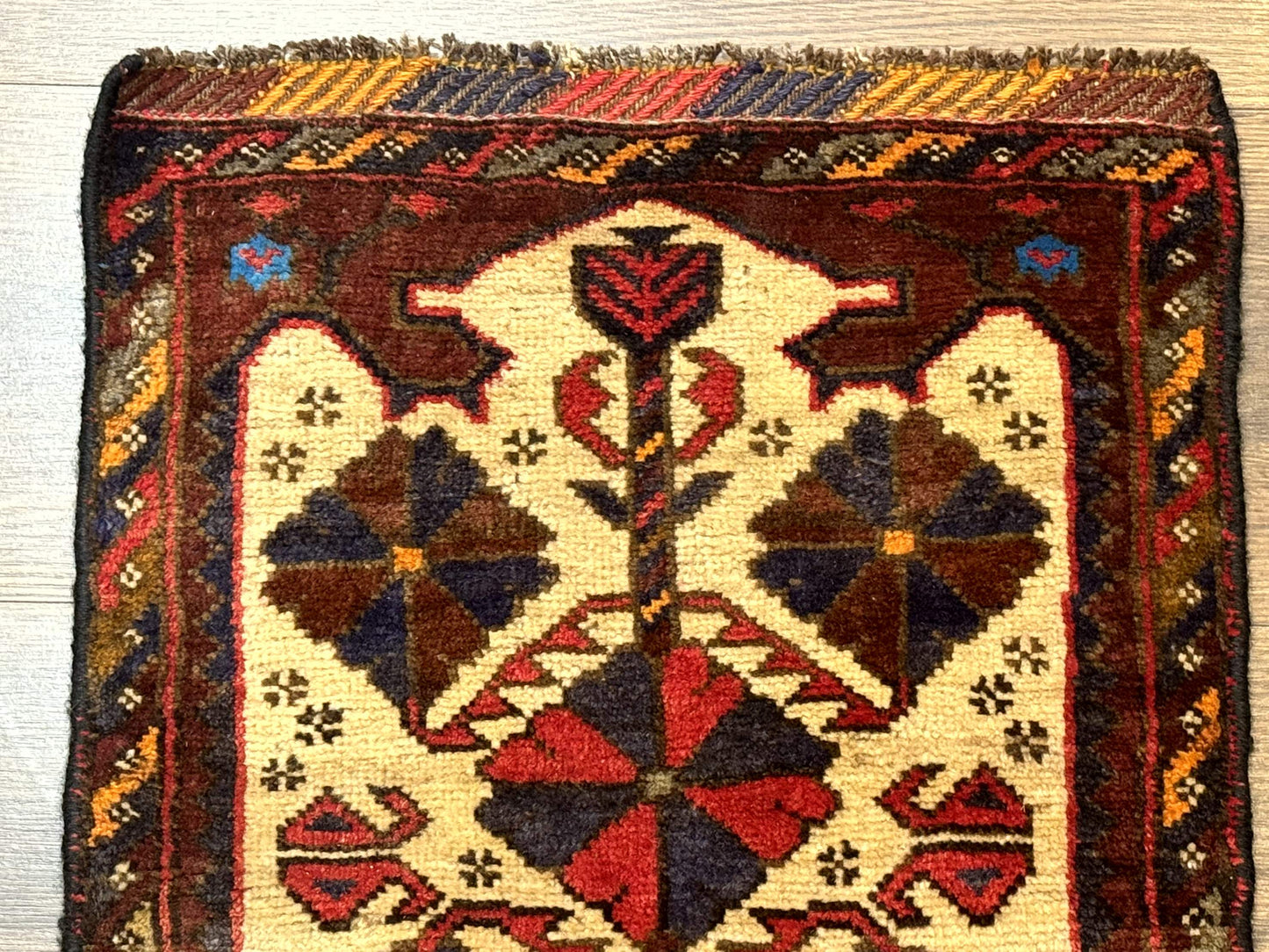USED Small Persian Baluchi Tribal Rug, Tan, Handmade