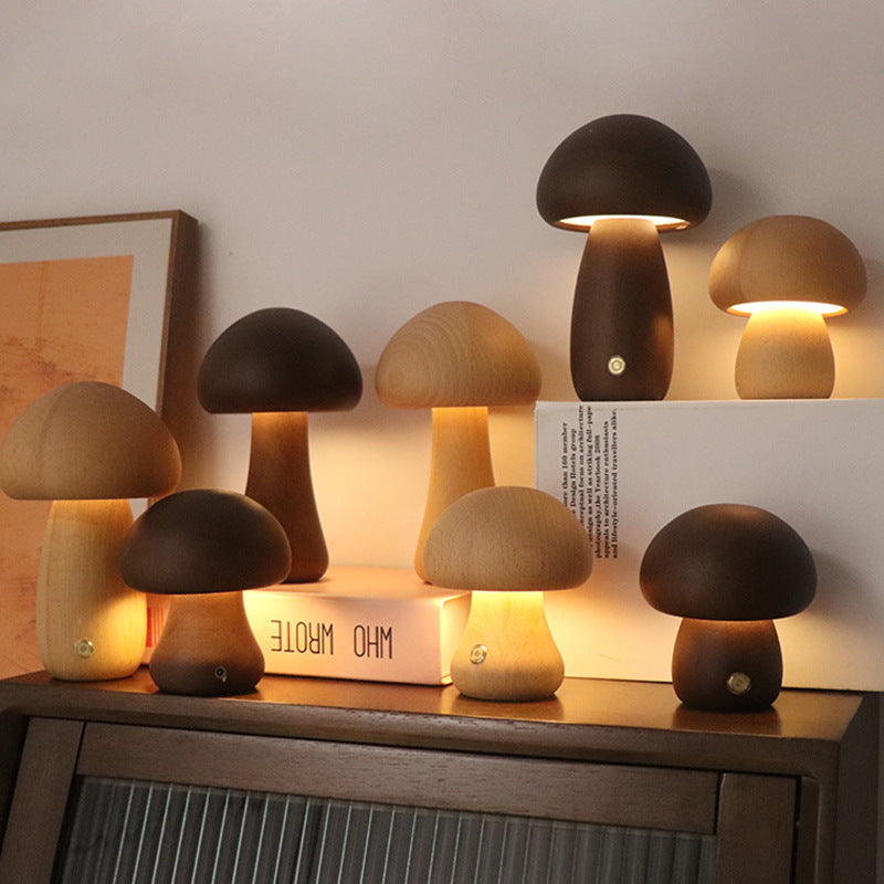 NEW INS Wooden Cute Mushroom LED Night Light With Touch Switch  Bedside Table Lamp For Bedroom Children's Room Sleeping Night Lamps Home Decor