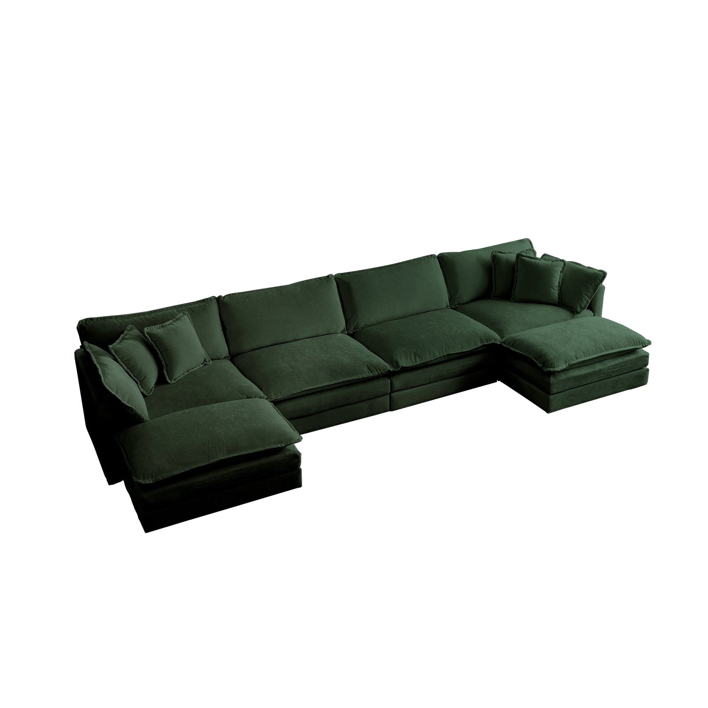 NEW Green Chenille Comfort Modular Large U-Shape Sectional Sofa Couch with Reversible Chaise Double Extra Ottomans