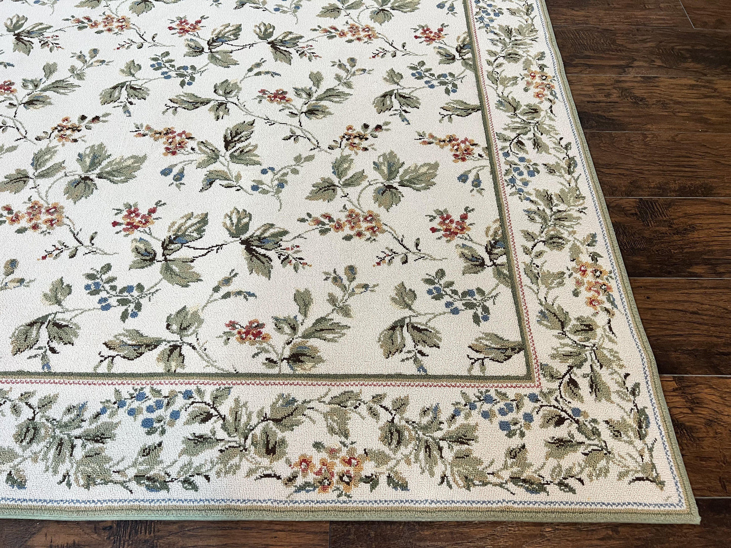 USED Vintage Stark Carpet 7x10, Ivory and Green, European Aubusson Design, Allover Pattern, Stark Rug
