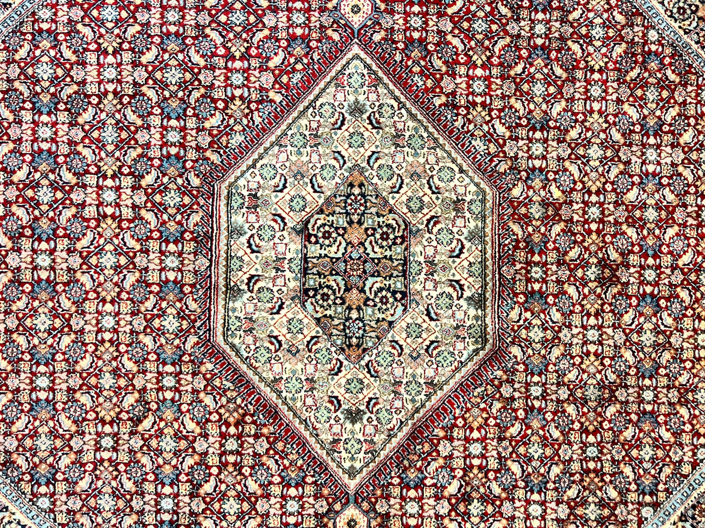 USED Square Indo Persian Bidjar Rug 10x10, Red, Handmade Vintage Wool Carpet