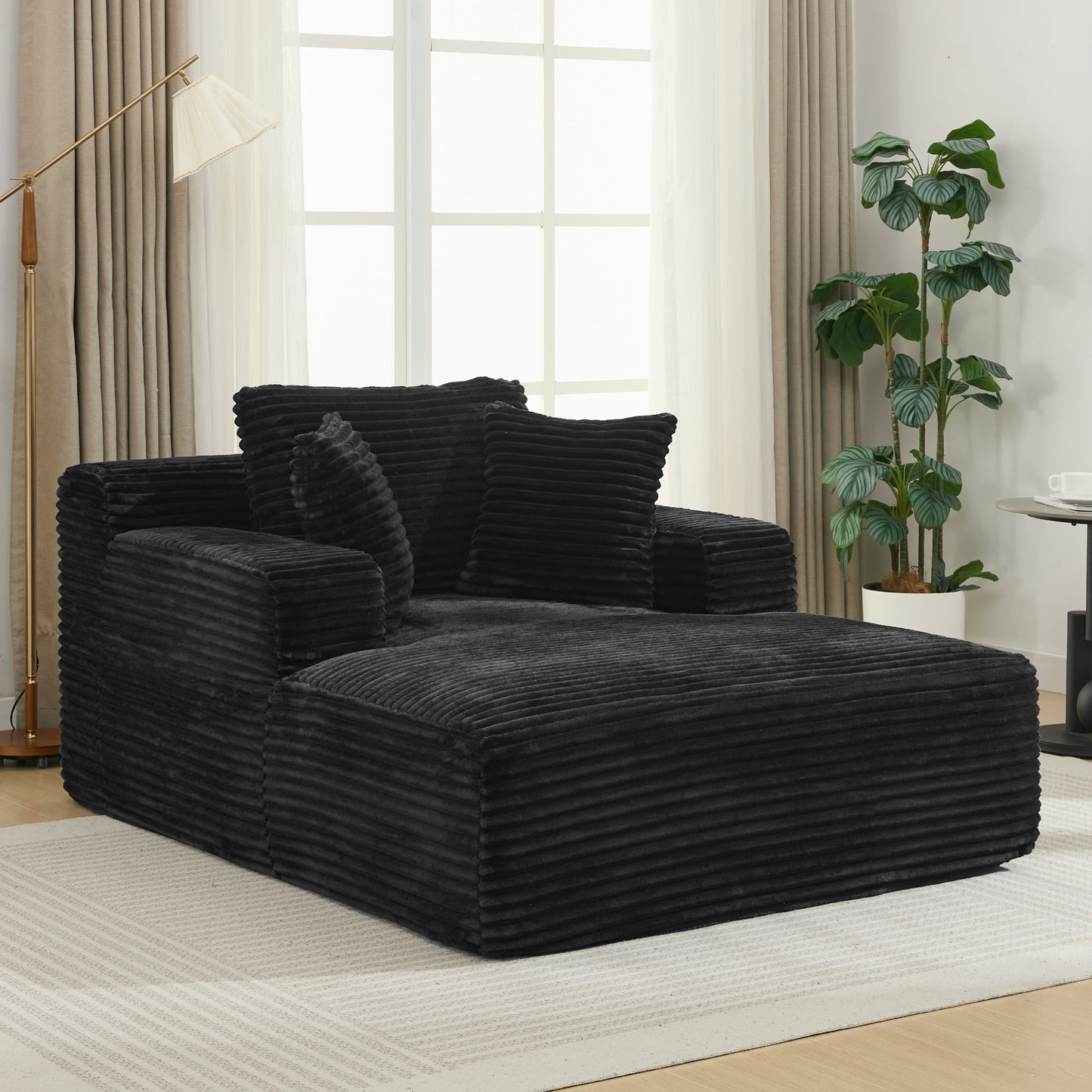 NEW Modern Black Corduroy Chaise Lounge Sofa Bed with Removable Pillows, 48.8' Upholstered Sleeper Sofa