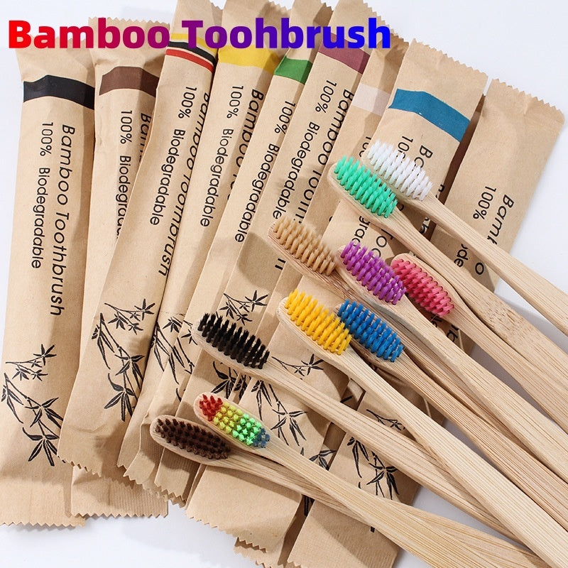 New 10Pcs Colorful Toothbrush Natural Bamboo