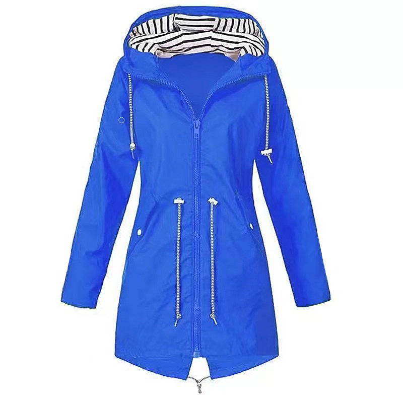New Women's Waterproof Raincoat Casual Basic Outdoors Drawstring Trench Lightweight Drawstring Jackets Hiking Clothes For Women