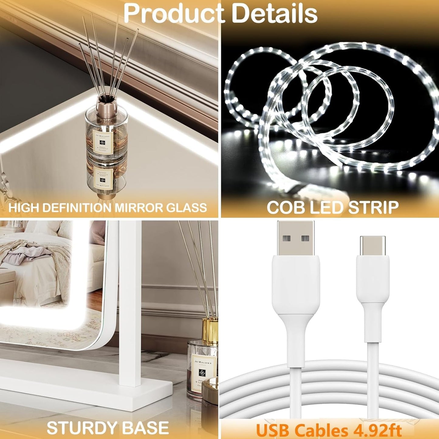 NEW LED Makeup Vanity Mirror With Lights 15.2 Inch White