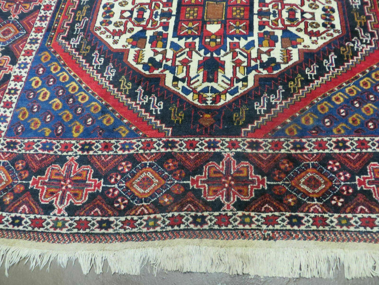 USED 4' X 5.5' Vintage Handmade Turkish Tribal Wool Rug Medallion Nice