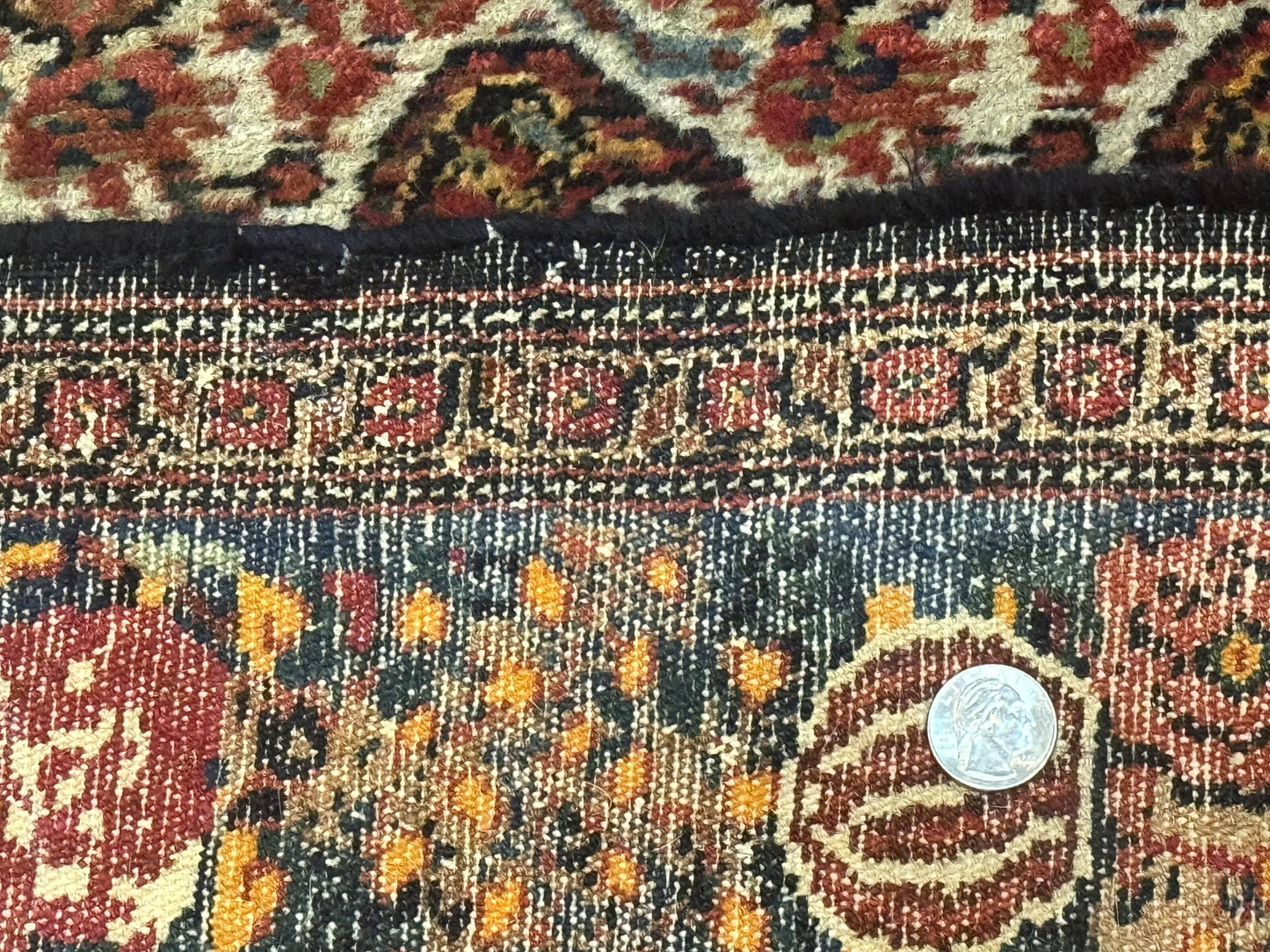 USED Antique Persian Kurdish Senneh Rug 4.6 x 6.5, Repeated Paisely Boteh Design, Handmade