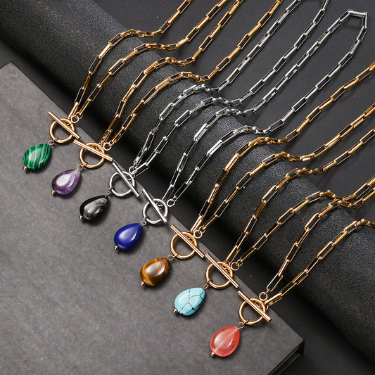 NEW 18K Gold Stainless Steel Clip Waterproof Pearl Water Drop Pendant Necklace For Women