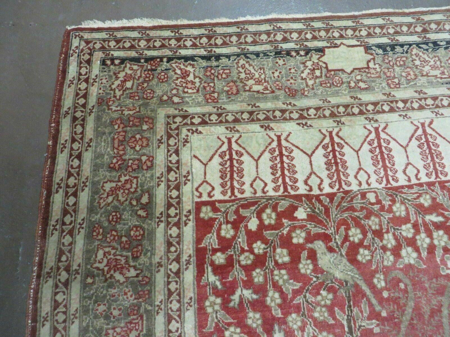USED 4' X 6' Antique Handmade Turkish Tree Of Life Oriental Wool Rug Birds Red