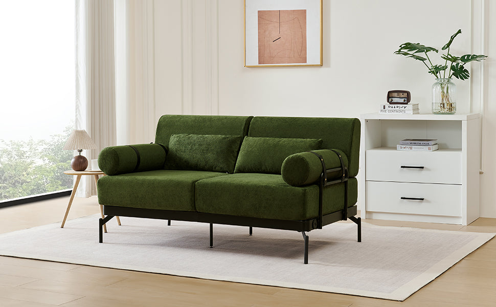 NEW Modern Green Chenille Foam 2 Seat Pillow Top Arms Metal Frame Loveseat