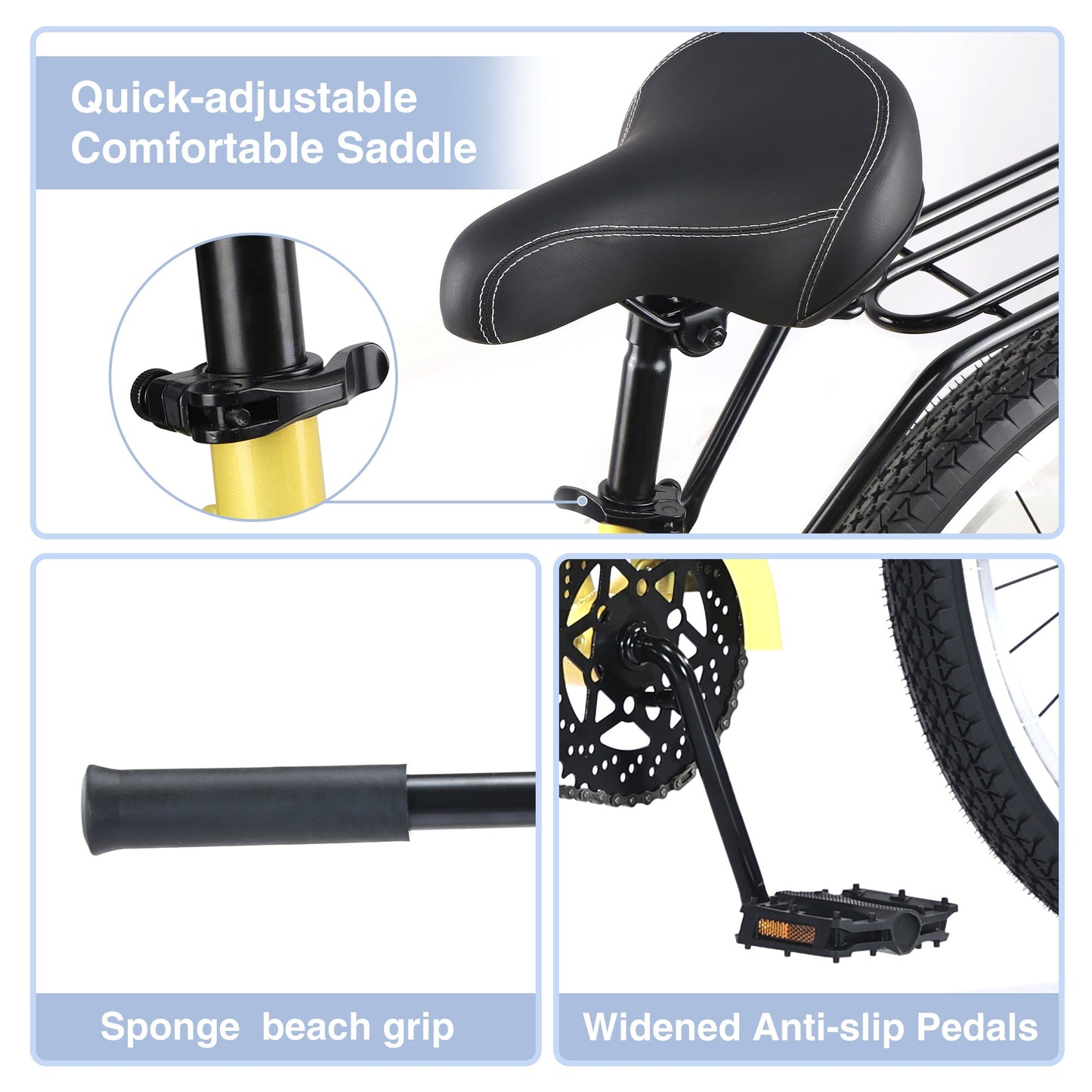 NEW Single Speed Bicycles 26'Inch,Steel Frame, Wide Wheels for Stability, Rear Coaster Brakes,Multiple Colors Men's Beach Cruiser Bike