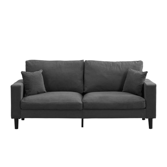 NEW Modern Dark Gray Corduroy Upholstered 74' High Resilience Three Seater Sofa with Wooden Frame