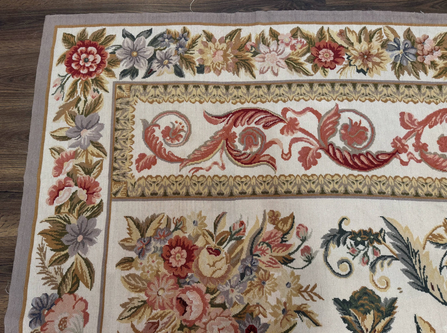 USED Aubusson Needlepoint Rug 10x14, Elegant European French Carpet, Vintage Carpet