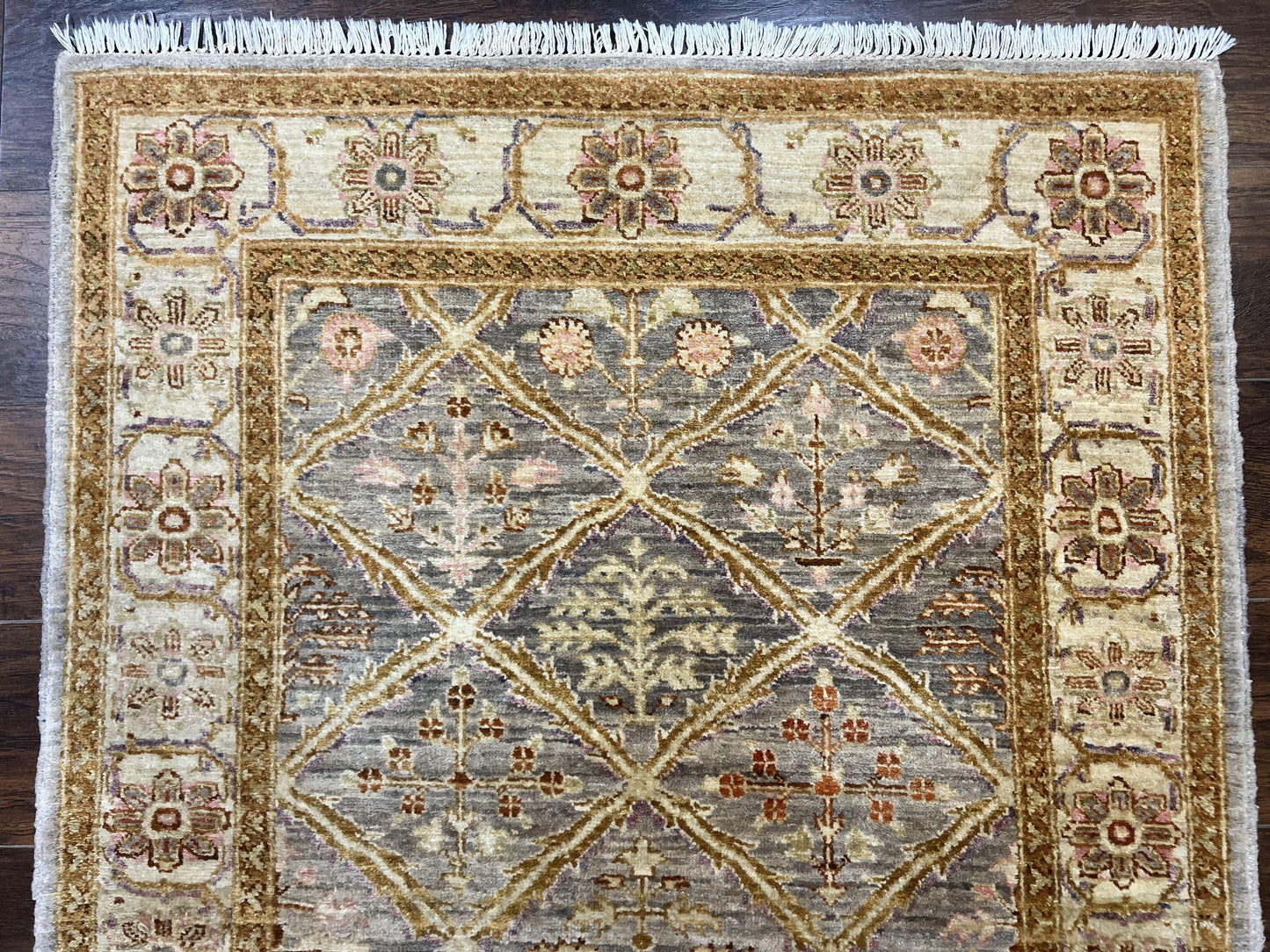 USED Pakistani Peshawar Rug 3.6 x 5, Safavieh Wool Handmade Hand Knotted Vintage Rug, Panel Design Oriental Carpet, Pair C