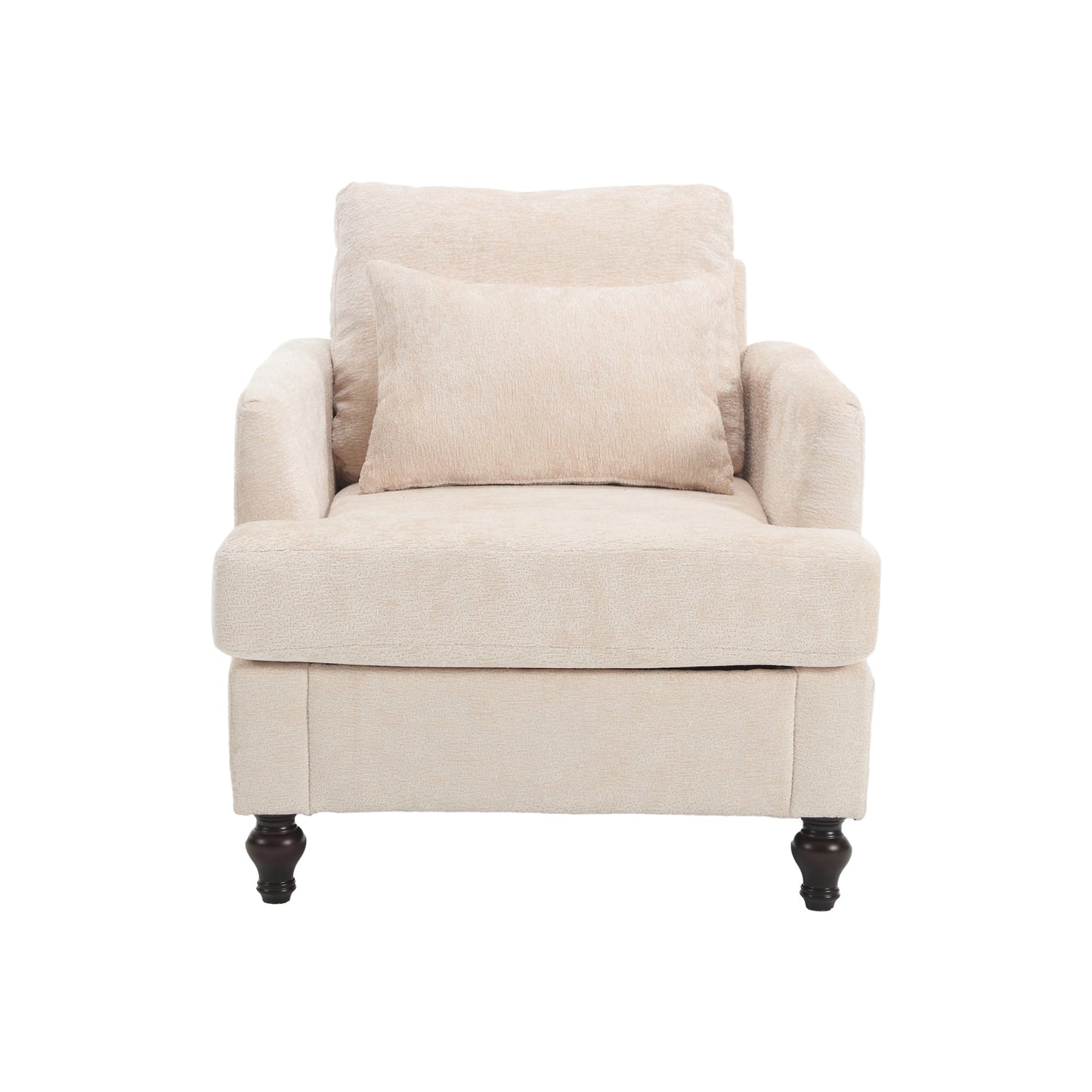 NEW Modern Accent Lounge Chair with Tufted Club Design, Beige Chenille Upholstery, Solid Wood Frame for Living Room and Bedroom