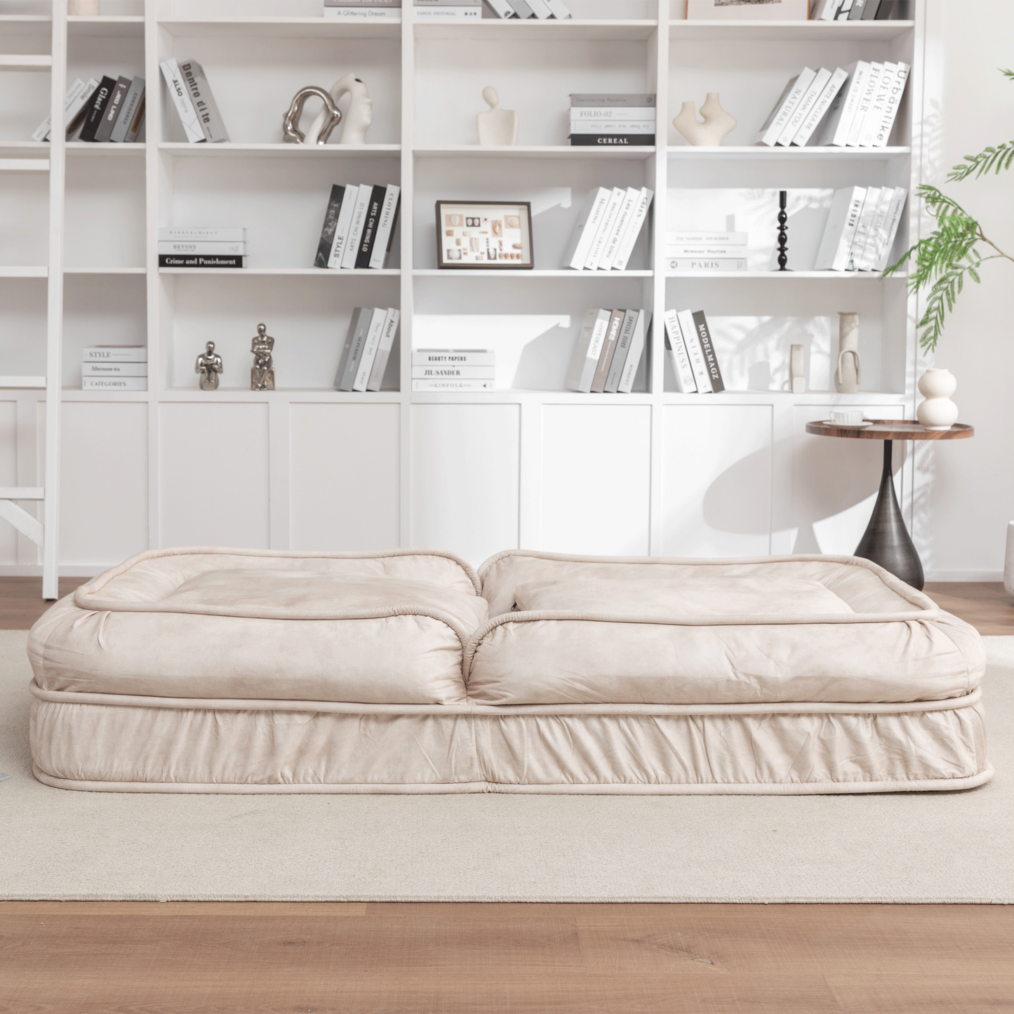 NEW 5 Adjustable Position Beige Velvet with Foam and Iron Upholstered Dog Bed for Adults and Pets - Bean Bag Floor Sofa with Massage Pillow & 2 Soft Pillows