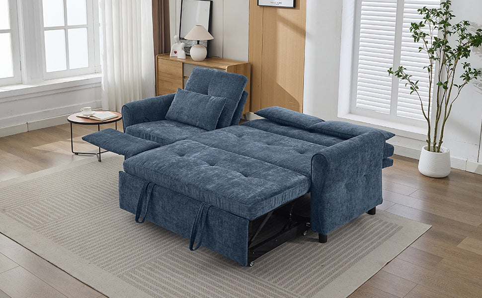 NEW 2-in-1 Sofa 82' Three-seater Sofa with Sofa Bed and Reversible Recliner, Blue Chenille