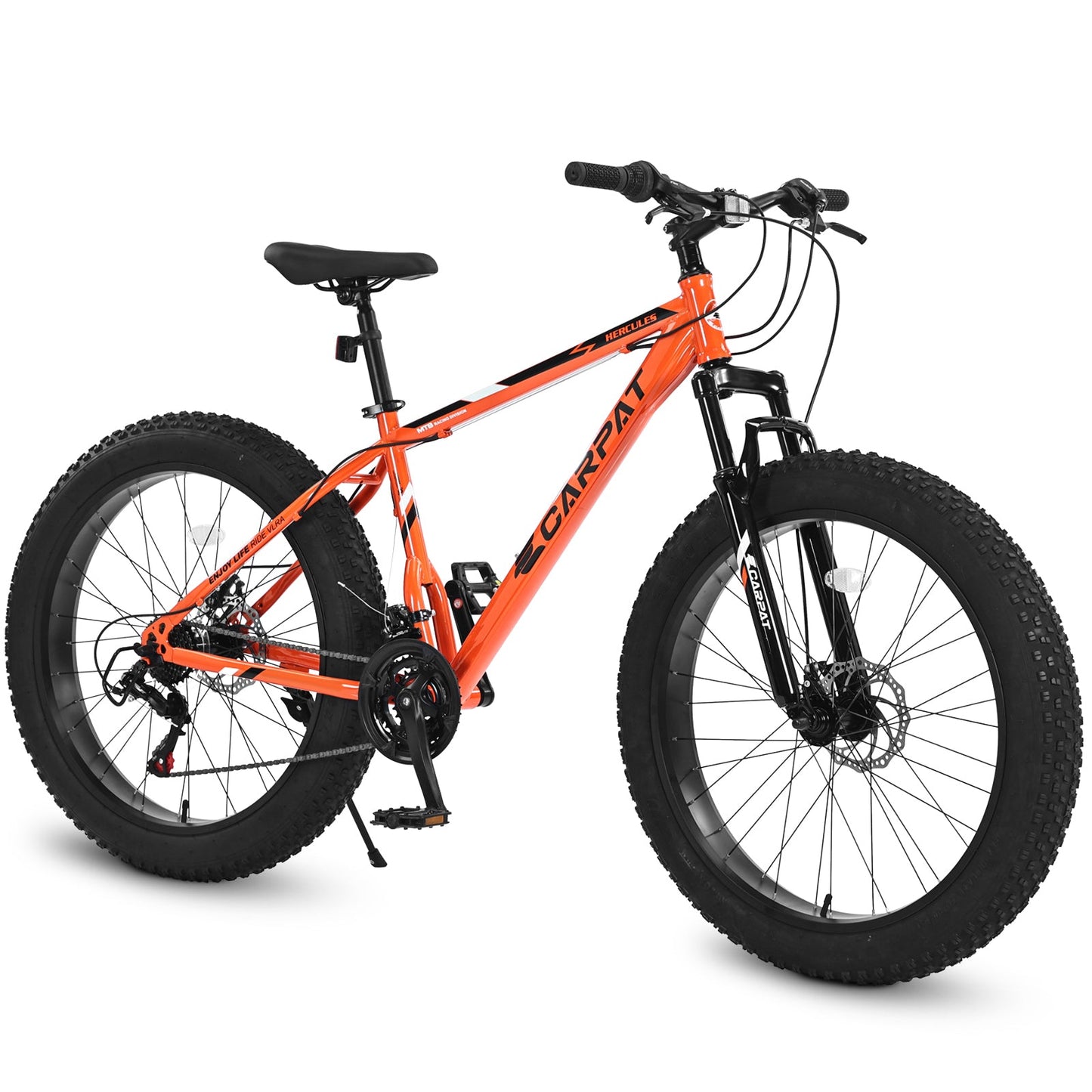 NEW S26109 Elecony 26 Inch Fat Tire Bike Adult/Youth Full Shimano 21 Speed Mountain Bike, Dual Disc Brake, High-Carbon Steel Frame, Front Suspension, Mountain Trail Bike, Urban Commuter City Bicycle