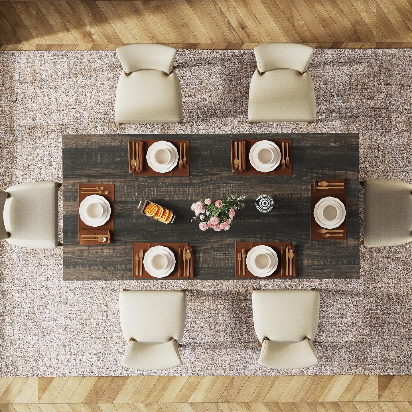 NEW 63 Inch Dark Gray Dining Table Farmhouse Rectangular