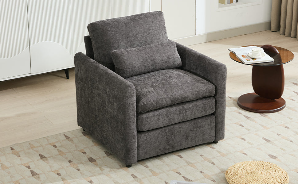 NEW Cozy Upholstered Armchair with Double Cushion in Grey Chenille, 31.9 Inches
