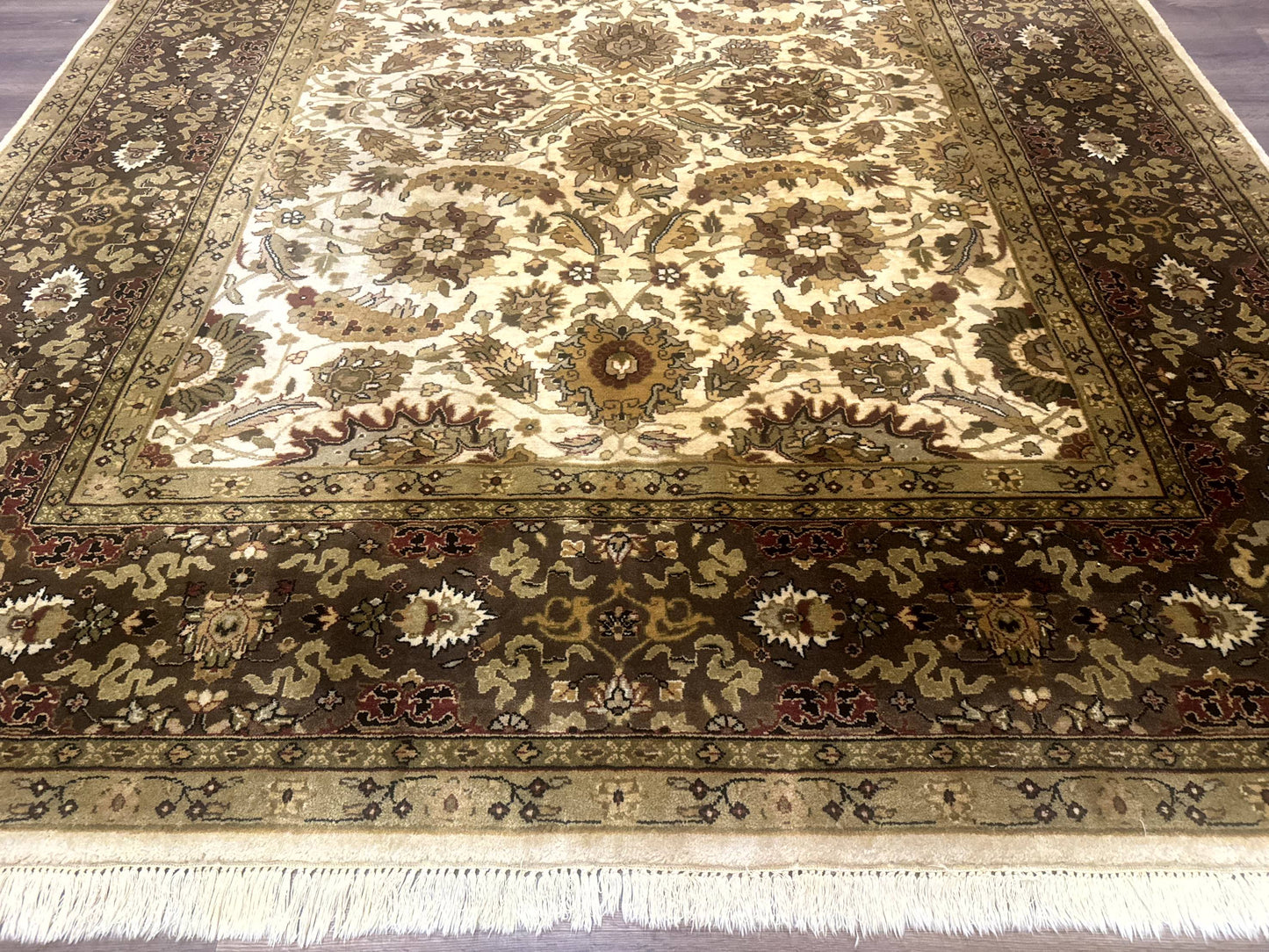 USED Indo Persian Mahal Rug 8x10, Floral Traditional Wool Oriental Carpet