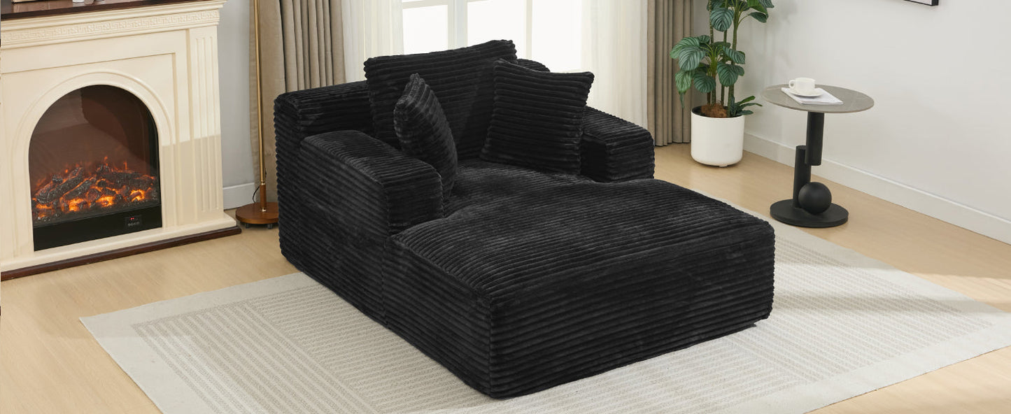 NEW Modern Black Corduroy Chaise Lounge Sofa Bed with Removable Pillows, 48.8' Upholstered Sleeper Sofa
