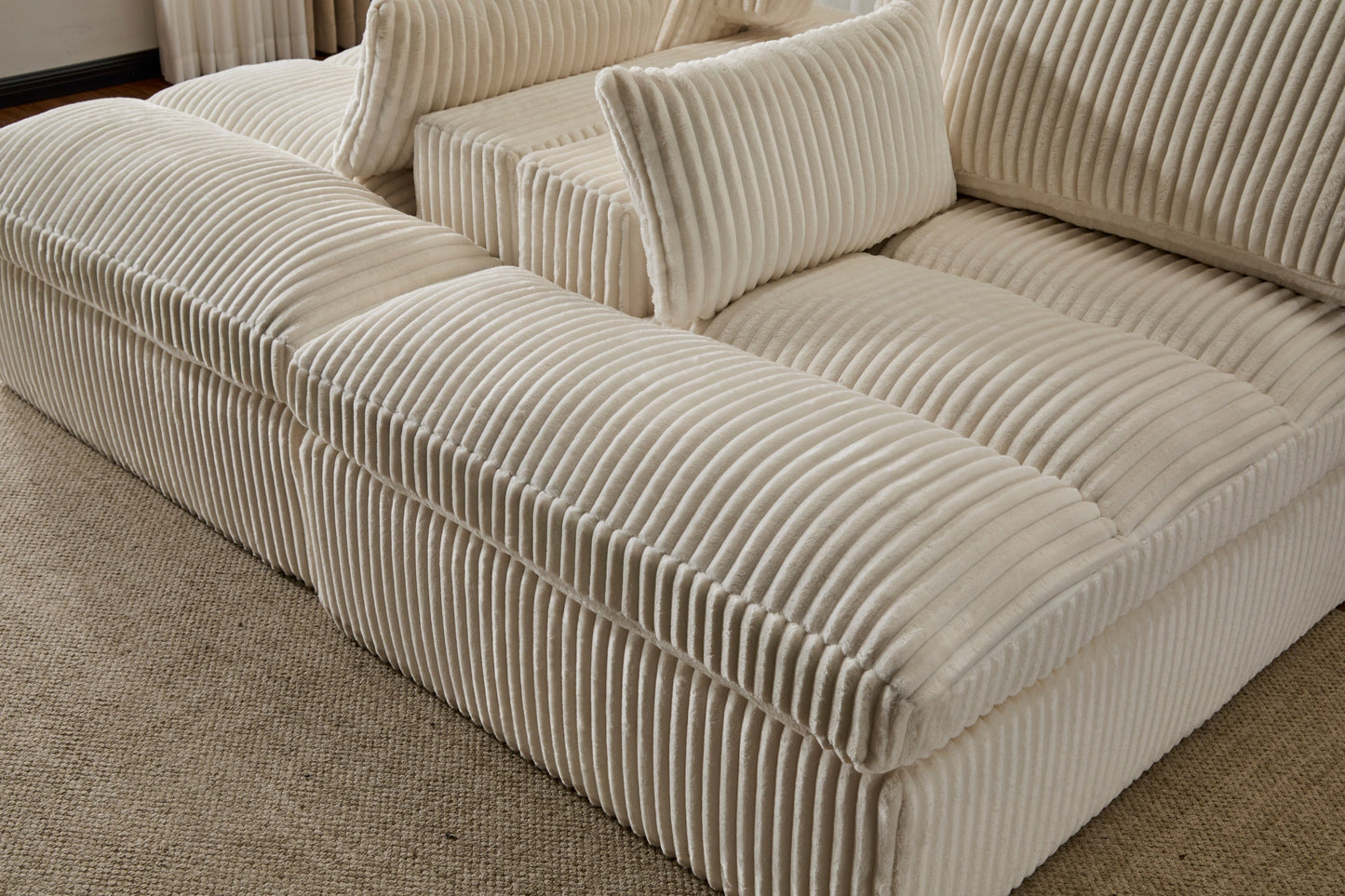 NEW Double Chaise Lounge Chair Indoor,Oversized Upholstered Sleeper Cloud Couch,Deep Seat Luxury Sofa Bed,Sectional Sofa Chaise Love-seat,Corduroy Reading Chair for Living Room,No Assembly Required,White