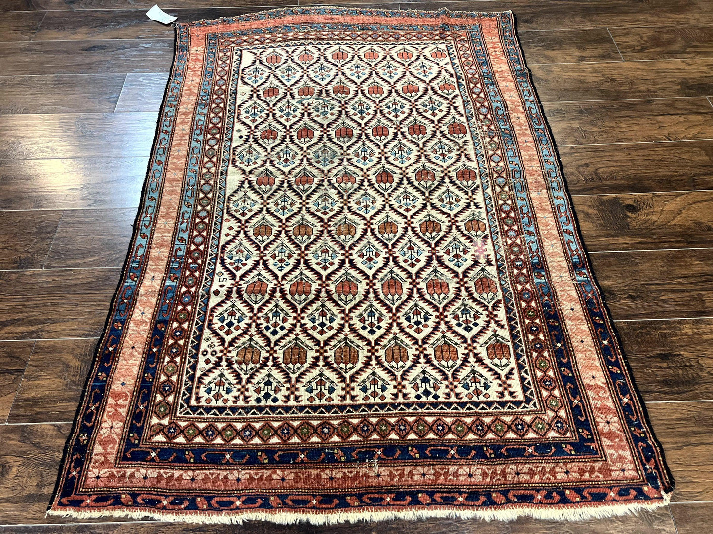 USED Antique Caucasian Rug 4x6, Hand Knotted Wool Carpet, Shirvan Rug