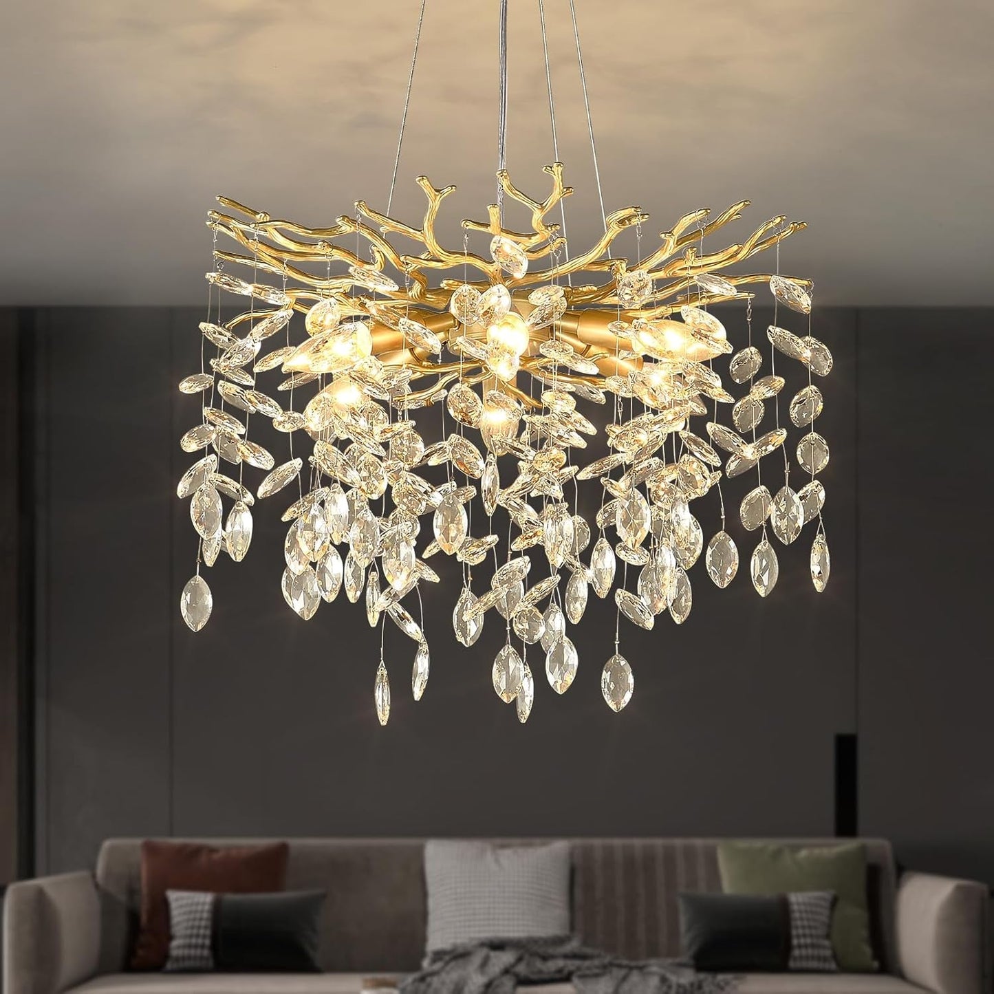 NEW Gold Crystal Tree Branch Chandelier 18 Inch K9 Crystals