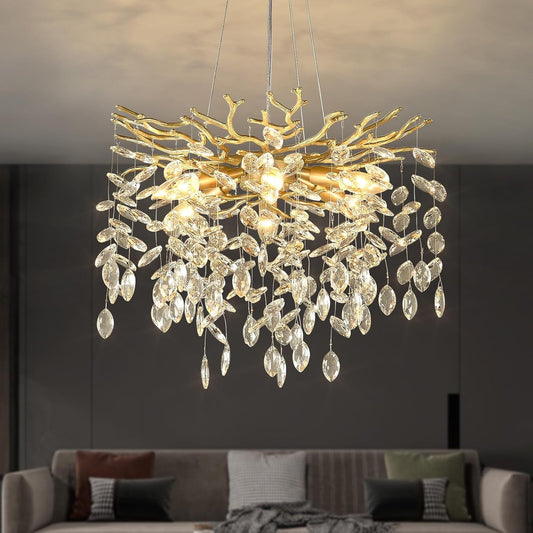 NEW Gold Crystal Tree Branch Chandelier 18 Inch K9 Crystals