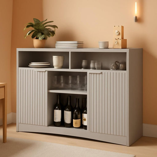 NEW Grey Bar Cabinet With Adjustable Shelves For Home Bar Storage