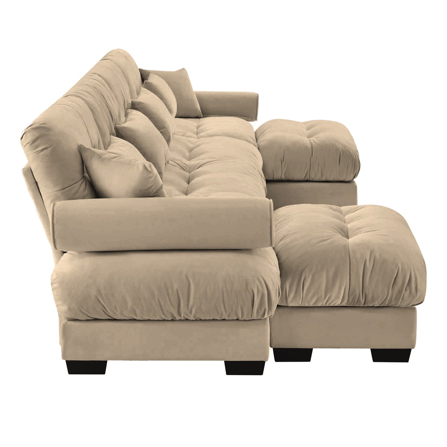 NEW Modern Velvet U Shaped Sectional Sofa Cloud Couch with Movable Ottomans and Bolstered Armrests in Camel