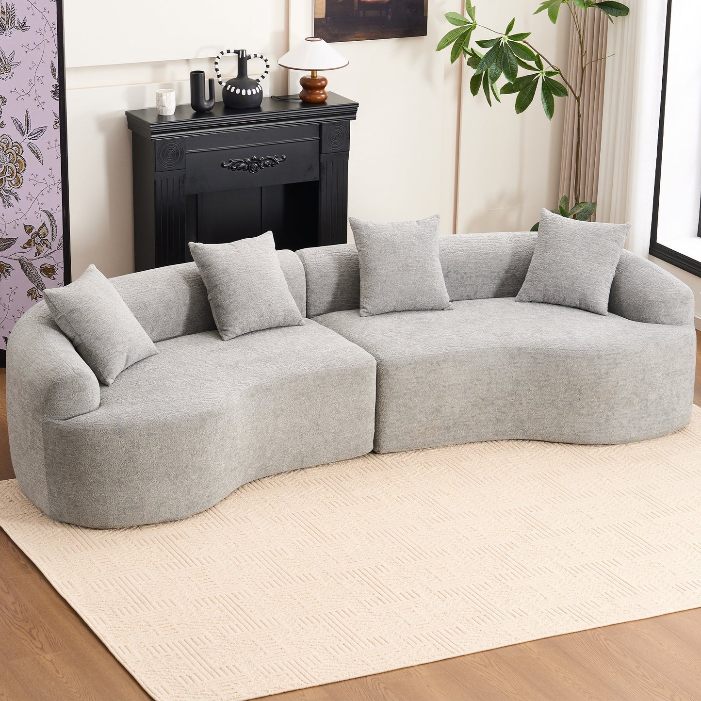 NEW LY-025 Grey Curved Modular Sectional Sofa with 30D High-Density Chenille Upholstery, 110'' Long