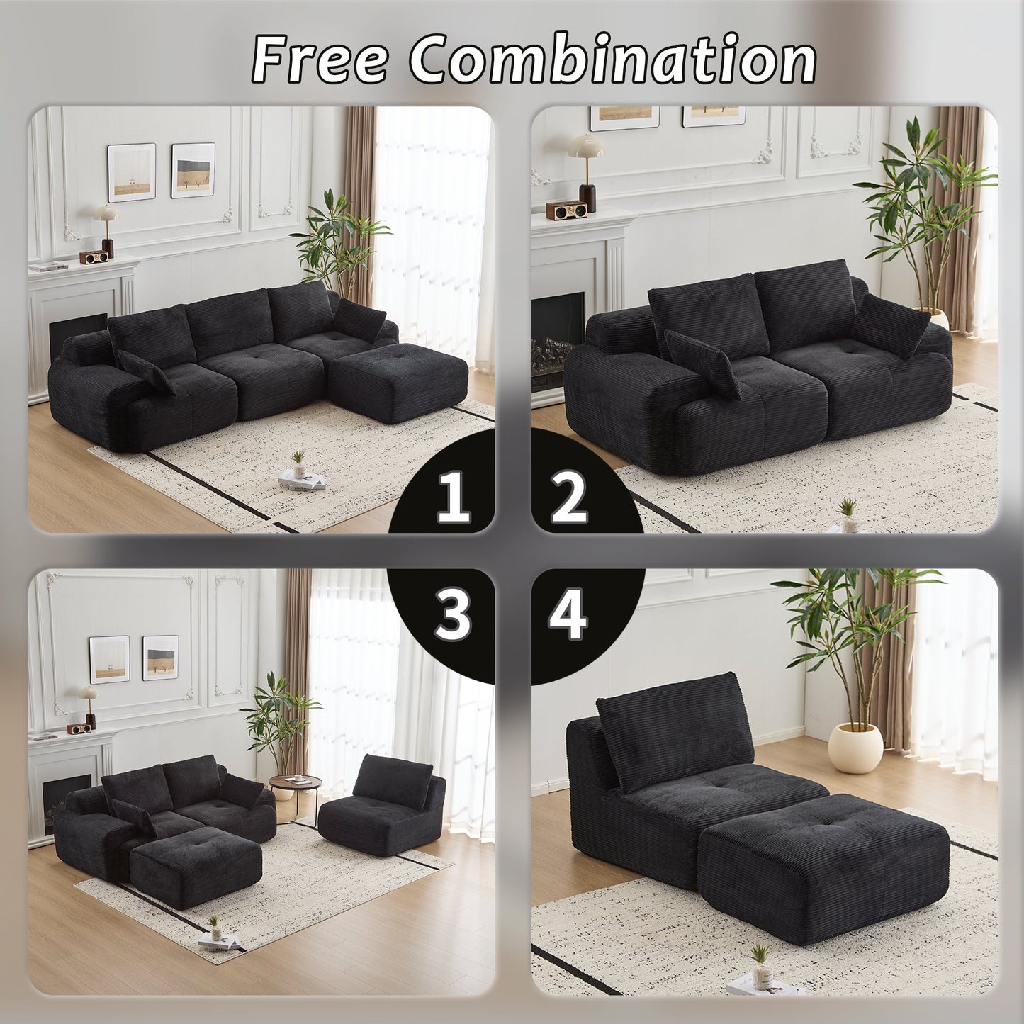 NEW Black Modern Large Memory Foam Sectional