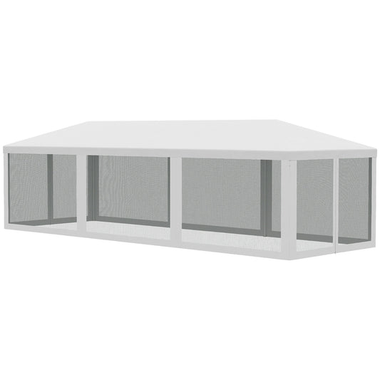 NEW Outsunny 10' X 28' Party Tent Canopy, Outdoor Event Shelter Gazebo With 8 Removable Mesh Sidewalls,