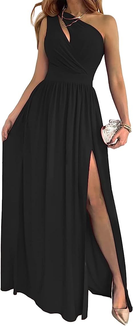 NEW Women's One Shoulder High Split Cutout Sleeveless Elegant Sexy Cocktail Maxi Dress