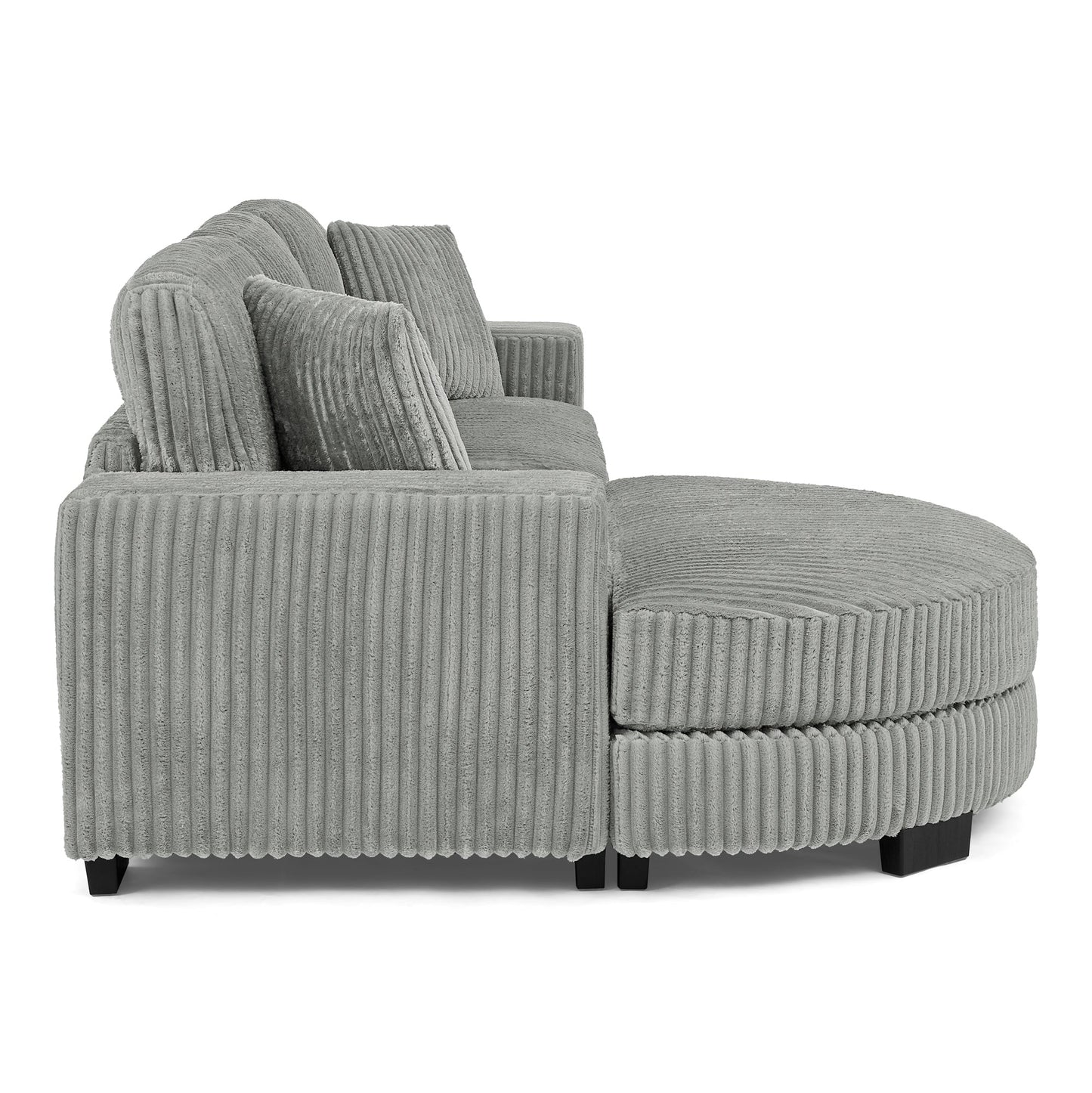 NEW Corduroy Tufted Upholstered Sleeper Sectional L-Shaped Modular Convertible Sofa with Arc-Shaped Footstool