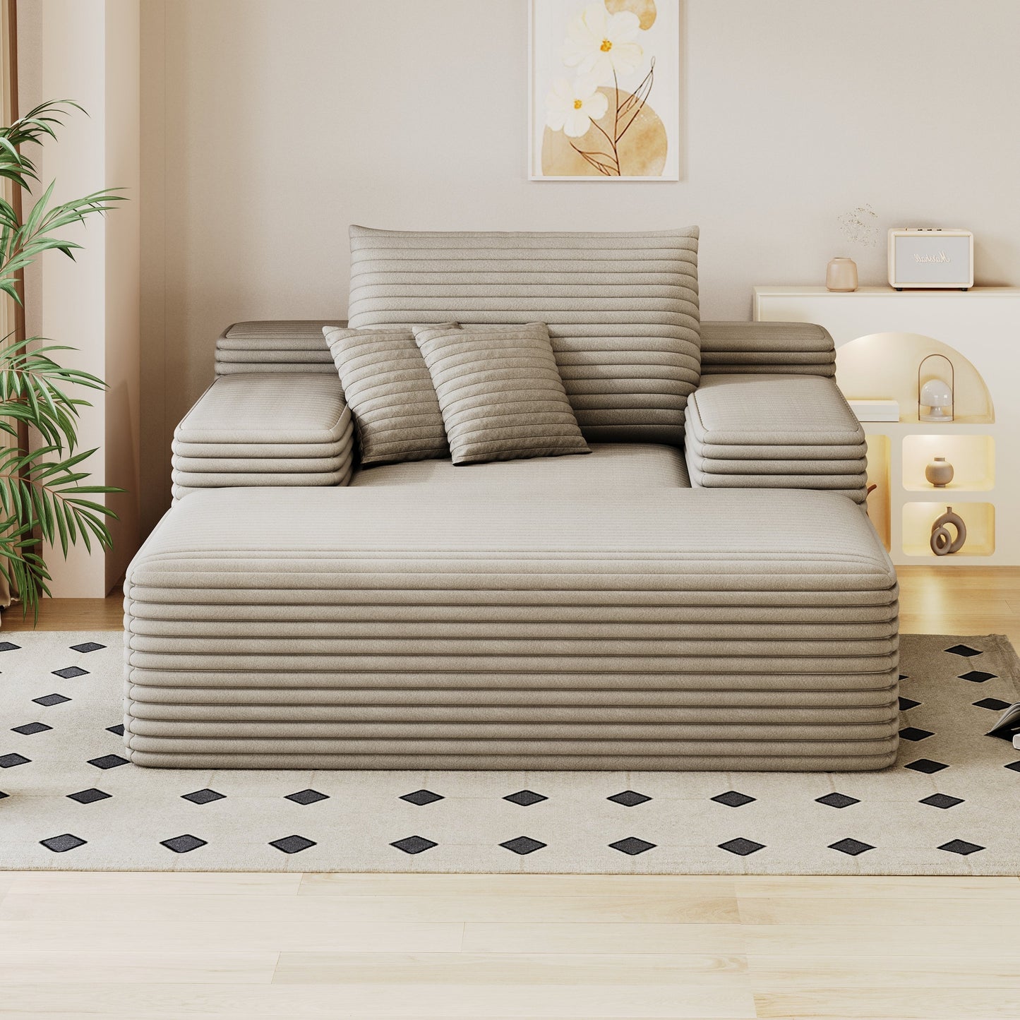 NEW 68'*51' Chaise Lounge Chair Indoor, Oversized Upholstered Sofa Bed, Sleeper Couch Reading Chairs Fluffy Plush Faux Fur Cloud Sofas Couches for Living Room,Camel