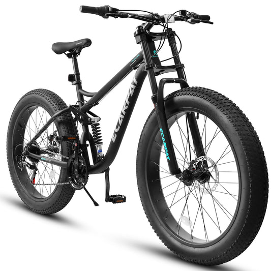 NEW A26309 26 inch Mountain Bike,Full-Suspension 21 Speeds Drivetrain with Disc-Brake MTB Bicycle, 26*4' Fat tire Bike for Men