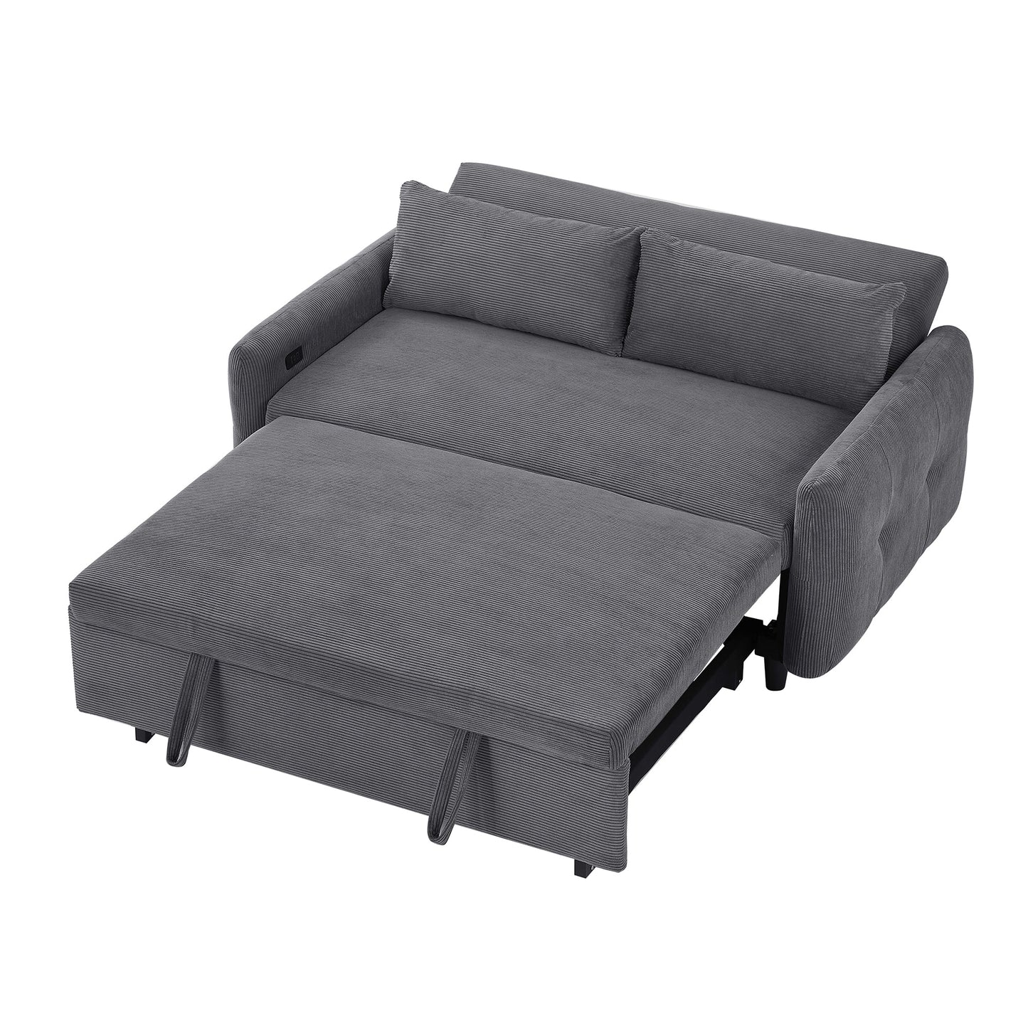 NEW 54.5’ Dark Grey Corduroy Modern Convertible Pull-out Sofa Bed