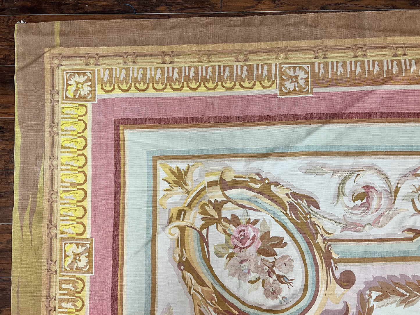 USED Large Aubusson Rug 11x15, Oversized Gallery Palace Size Flatweave Savonnerie Carpet 11 x 15 ft, Wool Handmade Vintage Elegant European