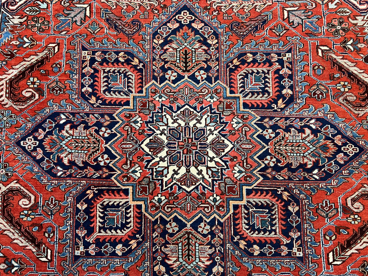 USED Antique Persian Heriz Rug – 11x16 Palace Size, Geometric Medallion, 1920s