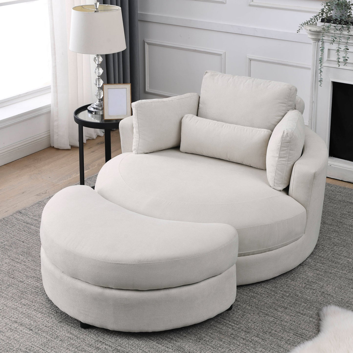 NEW Welike Linen Fabric Swivel Accent Barrel Modern Sofa Lounge Club Big Round Chair with Storage Ottoman and Pillows
