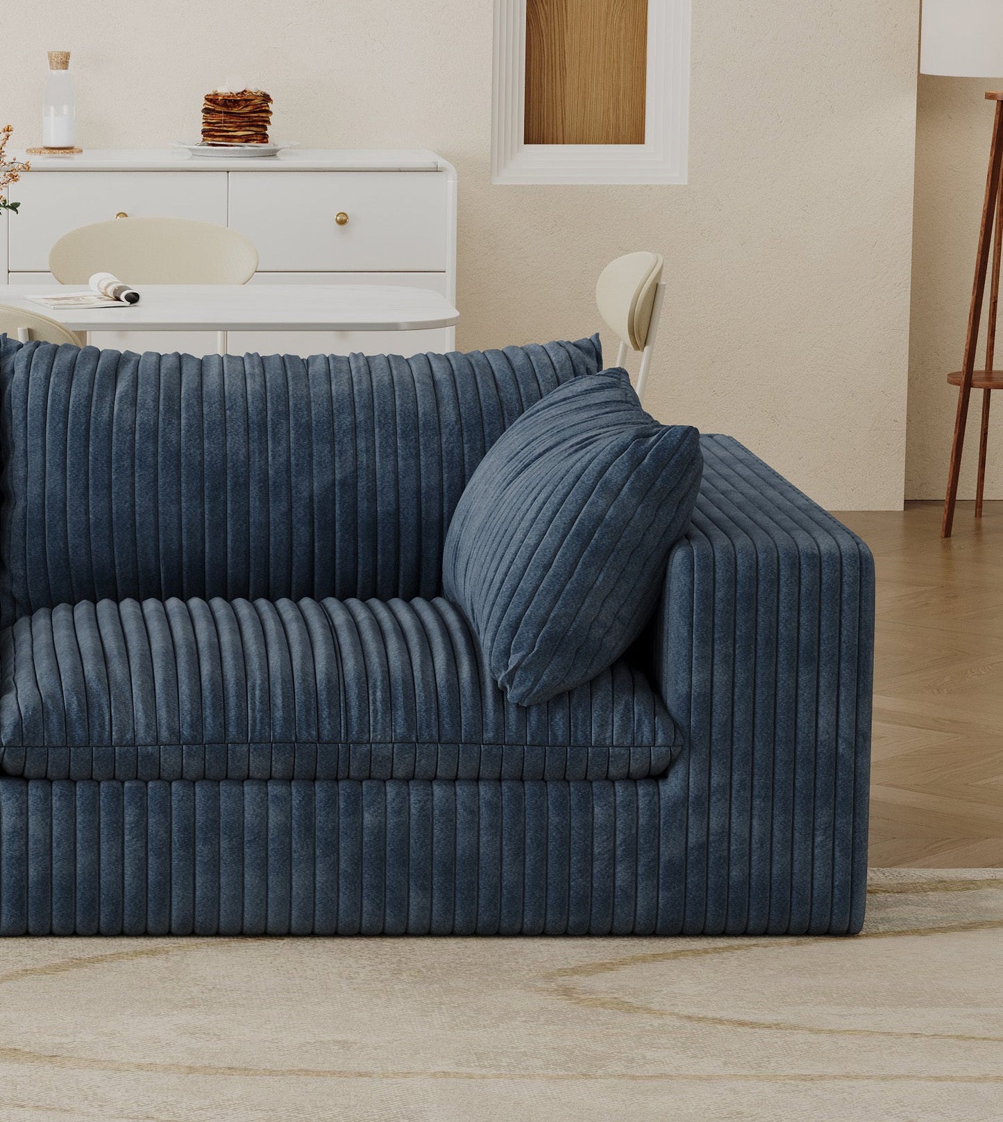 NEW Cloud Blue Corduroy Fabric Removable Cushion Double Layer Deep Seat Sofa Couch