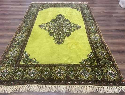 USED Moroccan Rug 6x8, Semi Open Field, Vintage, Lime Green, Wool Carpet